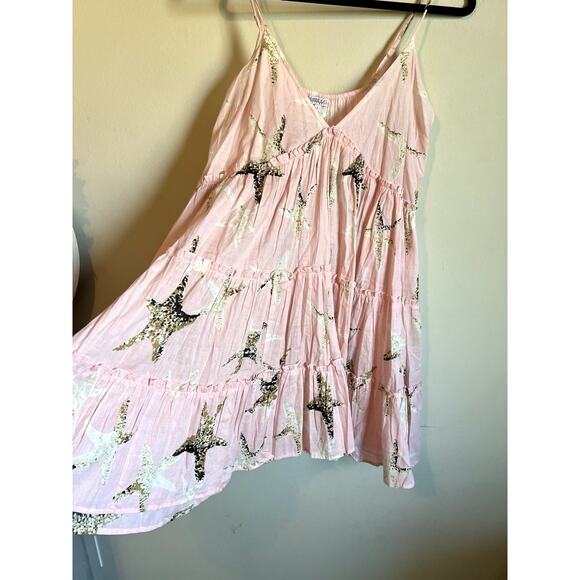 DEBBIE KATZ SOUTH BEACH DRESS COVERUP SZ L PINK TAN BROWN STARFISH RESORT CRUISE - Picture 3 of 8